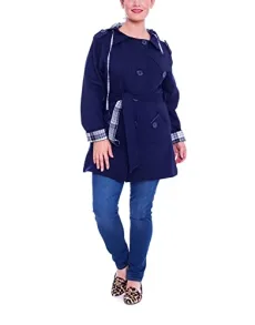 Womens Winter Coats With Hood Check Hood Belt Fleece Ladies Winter Coats For Women UK Ladies Coats Plus Size Winter Coats for Women Long Coat For Women-Navy