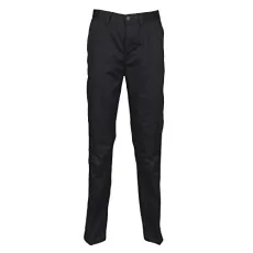 Womens/Ladies 65/35 Flat Fronted Slim Fit Chino Work Trousers (Small x Long) (Black)