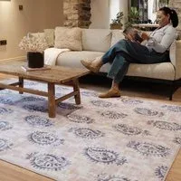 Woodblock Paisley Blue Eco-Washable Rug
