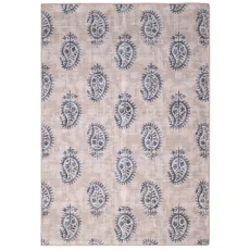Woodblock Paisley Blue Eco-Washable Rug