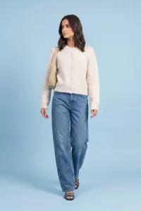 Wool Blend Cropped Cardigan Cream S
