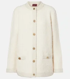 Wool-blend lamÃ bouclÃ cardigan