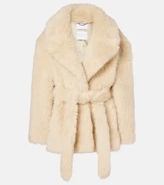 Wool-blend teddy wrap coat