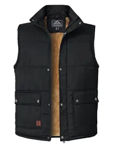 Work Gilet for Men Fleece Lined Winter Thermal Golf Gilet Jackets Mens Gillets Jackets and Body Warmers with Pockets for Outdoor Fishing Hiking Hunting Black