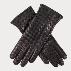 Black Woven Cashmere Lined Leather Gloves Black Woven Cashmere Lined Leather Gloves