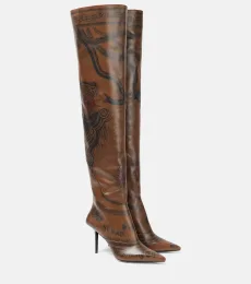 x Jean Paul Gaultier Tattoo leather over-the-knee boots