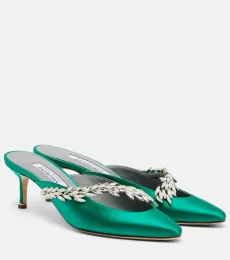 x Manolo Blahnik embellished satin mules x Manolo Blahnik embellished satin mules