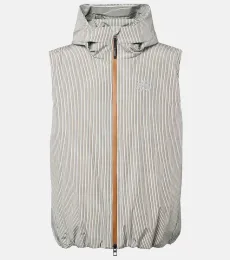 x On hooded striped puffer vest x On hooded striped puffer vest