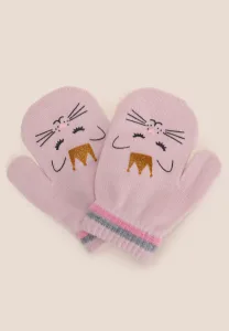 Younger Girls 1pk Pink Cat Gripper Mittens Younger Girls 1pk Pink Cat Gripper Mittens