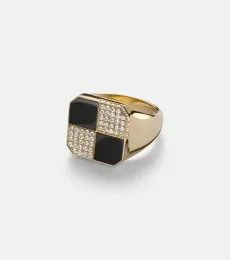Yvonne Léon Anillo Damier de oro de 9 ct con diamantes y ónix