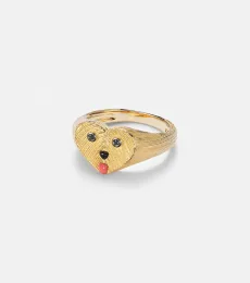 Yvonne Léon Coeur Toutou Mini 9kt gold pinky ring with gemstones