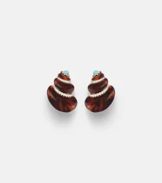 Yvonne Léon Coquillage 9kt gold earrings with diamonds and turquoise Yvonne Léon Coquillage 9kt gold earrings with diamonds and turquoise