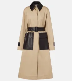 Zaman leather-trimmed cotton trench coat