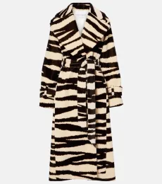 Zebra-print cotton velvet wrap coat