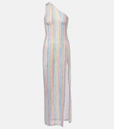 Zigzag sheer one-shoulder maxi dress