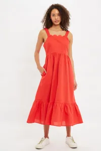 Zora Scalloped Detailed Midi Sundress - Red Cotton Zora Scalloped Detailed Midi Sundress - Red Cotton