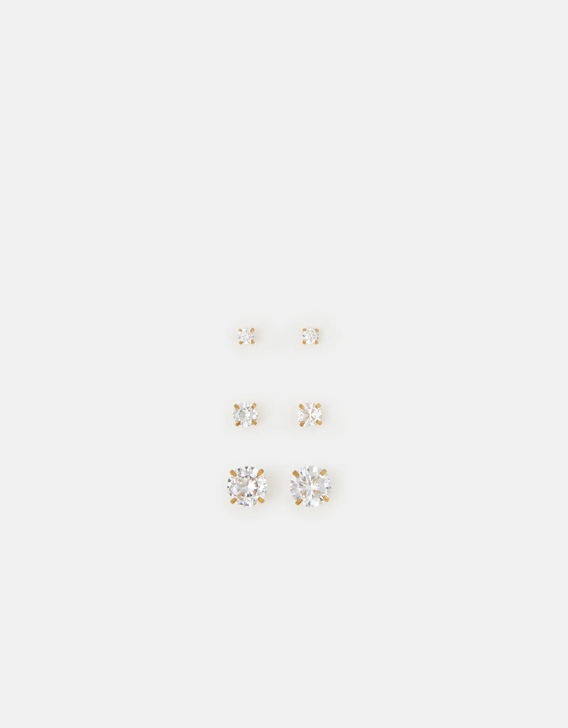 3-Pack Stainless Steel Cubic Zirconia Stud Earrings