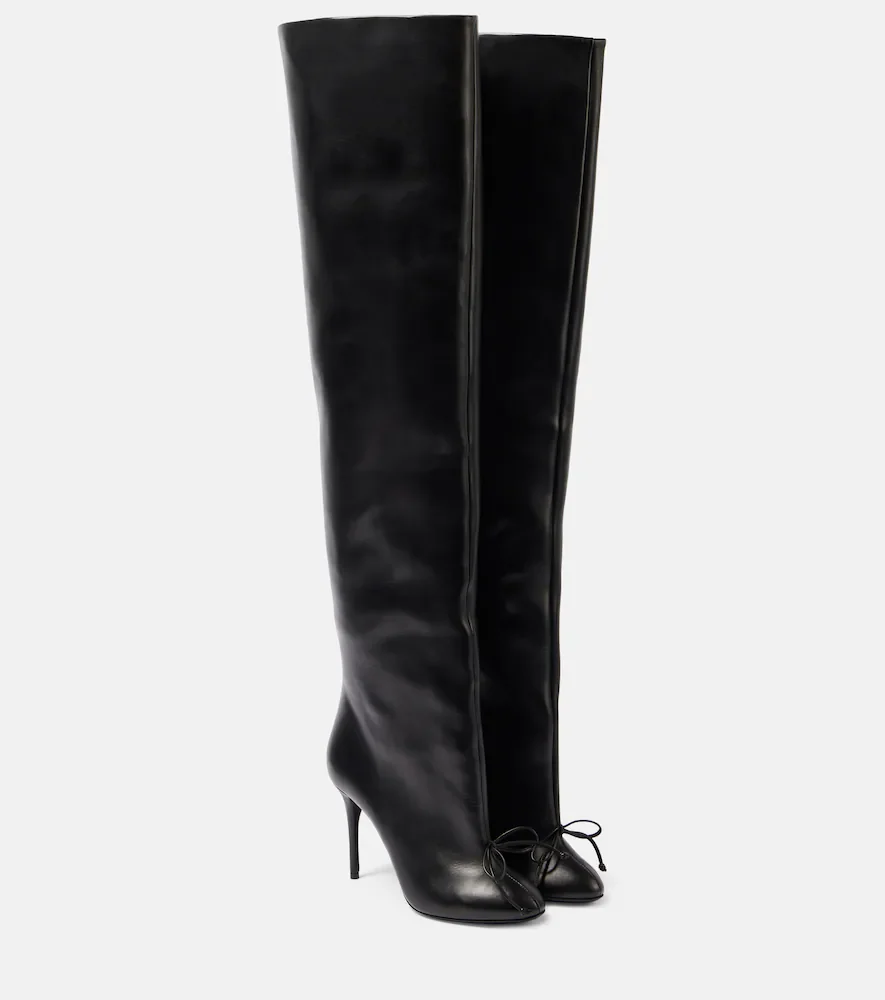 AlaÃa Bow-detail leather over-the-knee boots
