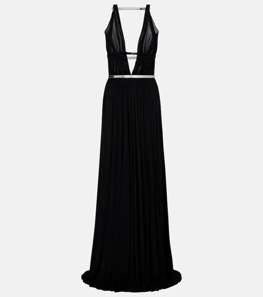 AlaÃa Leather-trimmed draped gown