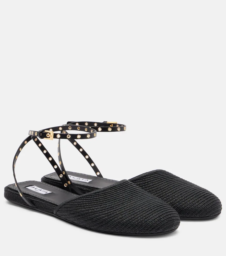 Alaïa Leather-trimmed slingback flats