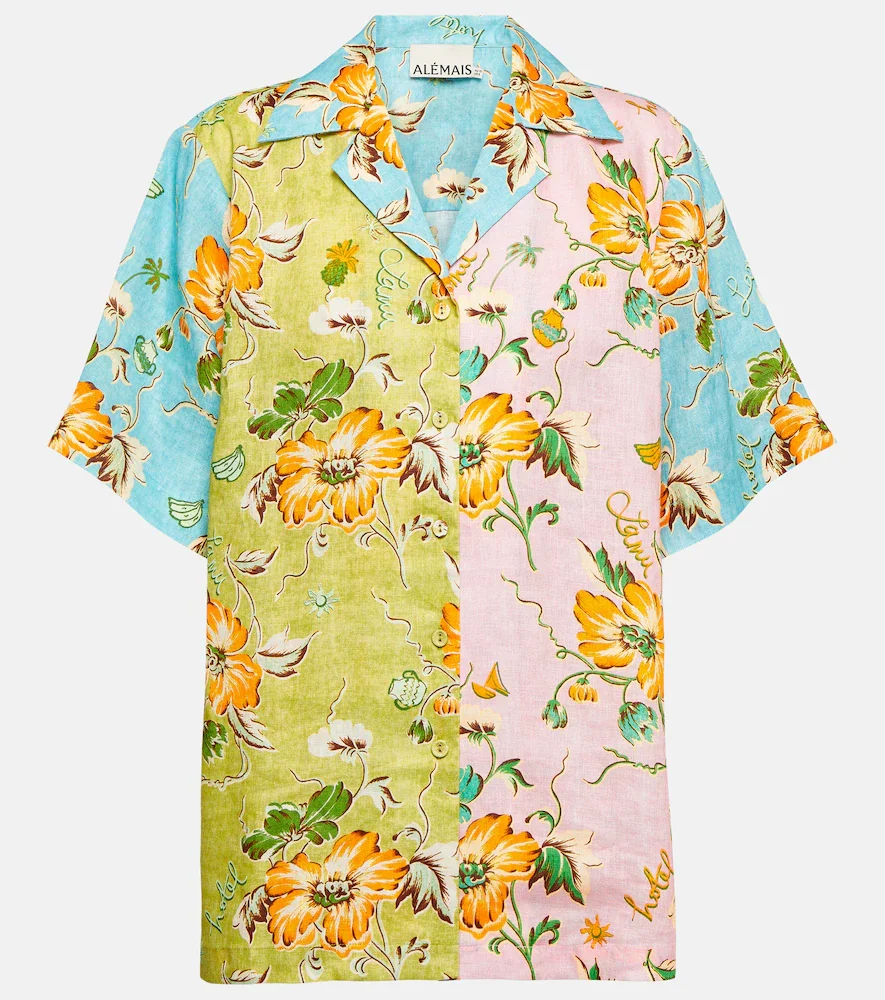 Alémais Camisa bowling Mana de lino floral