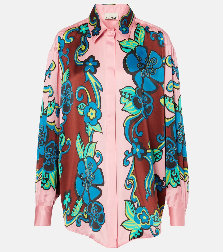 Alémais Chemise en satin de soie à fleurs