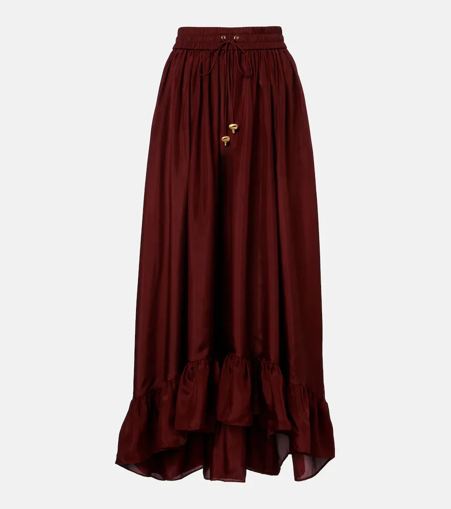 Aster gathered silk habotai maxi skirt