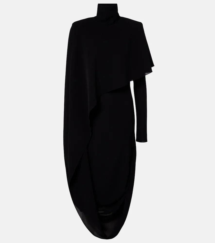 Asymmetric caped crêpe midi dress