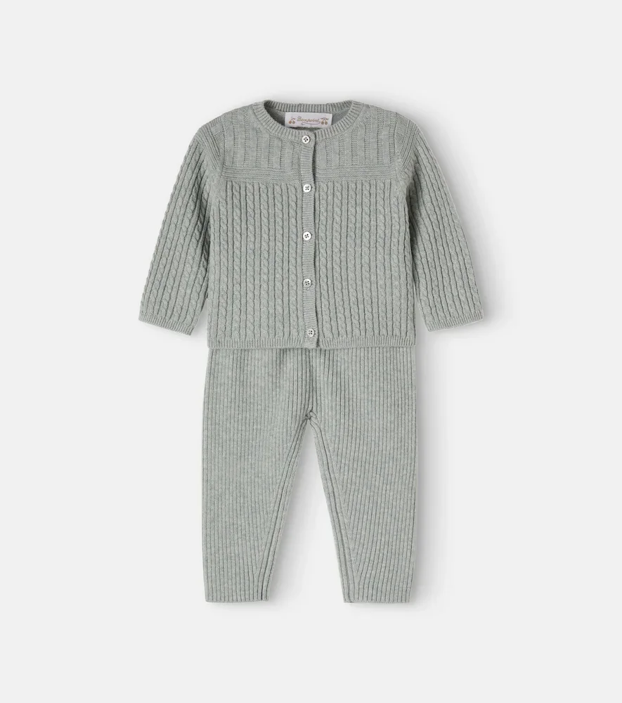 Baby Lavina wool and cotton cardigan and pants set