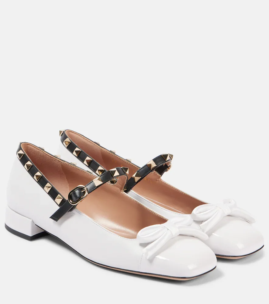 Bailarinas Mary Jane Rockstud Bow de piel