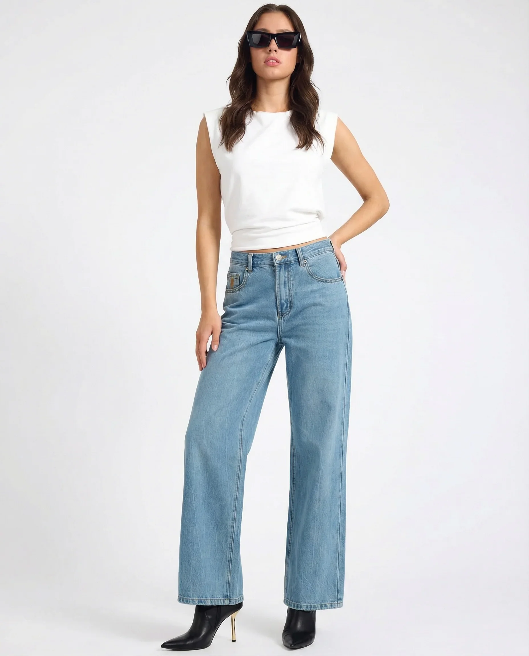 Baxters Mid Waist Wide Leg Denim Jeans Denim Jeans - Baxters Blue Crush Size 32 One Teaspoon