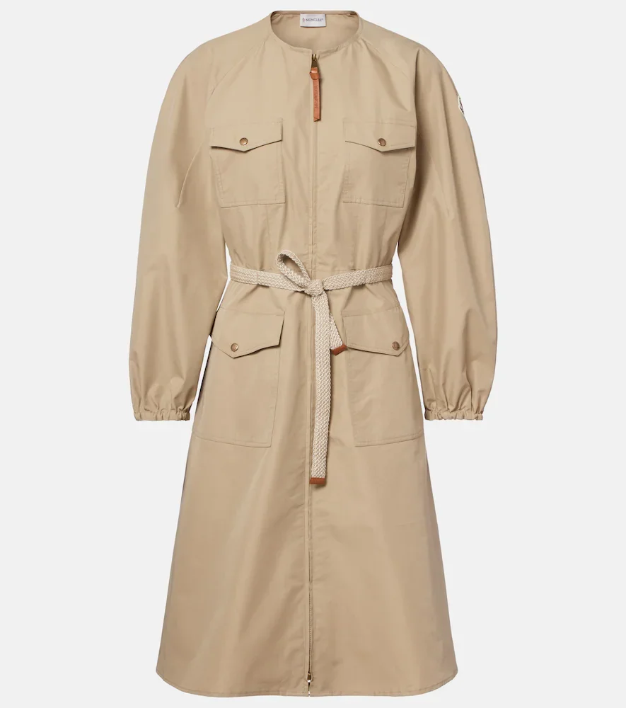 Belted cotton-blend poplin midi dress