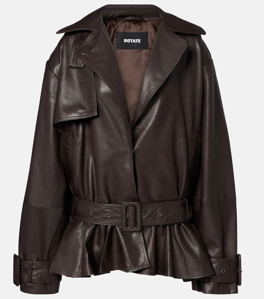 Belted leather biker jacket