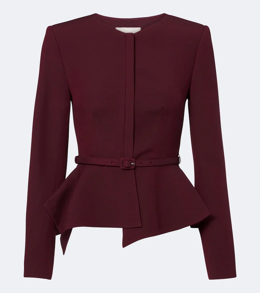 Belted peplum wool and silk jacket