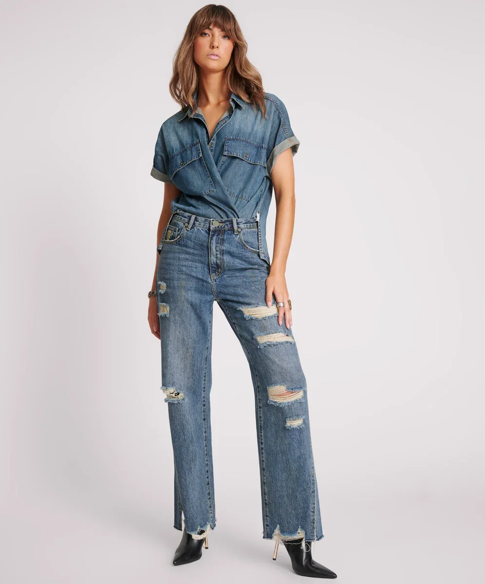Billie Low Slung Straight Leg Mid Waist Denim Jeans Denim Jeans - Billies Used Blue Size 28 One Teaspoon