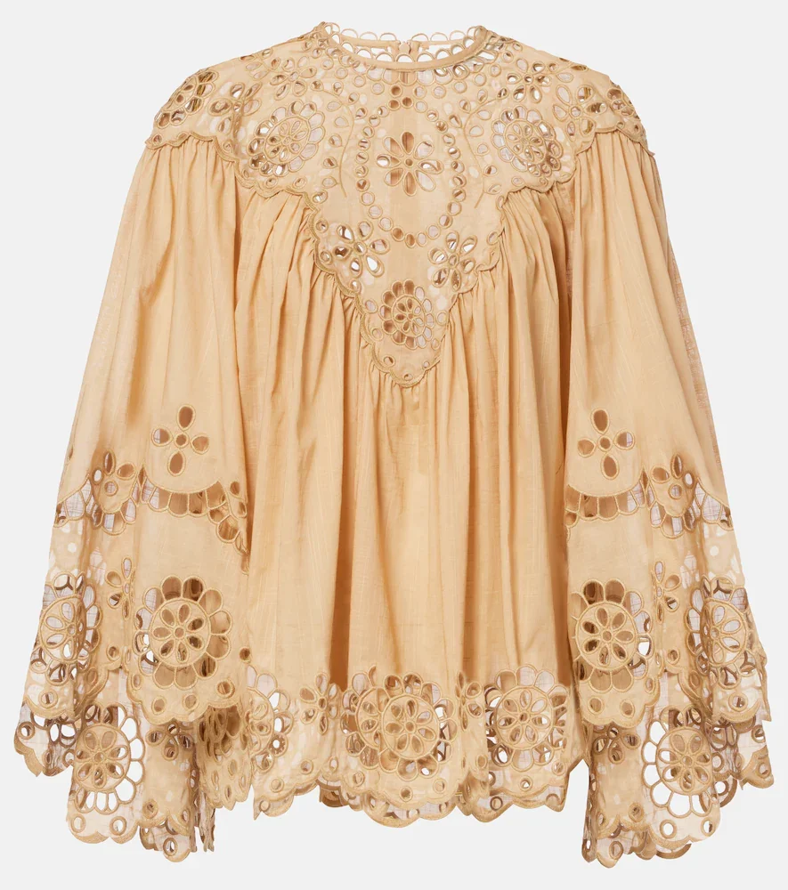 Blusa Awaken de algodón con bordado inglés