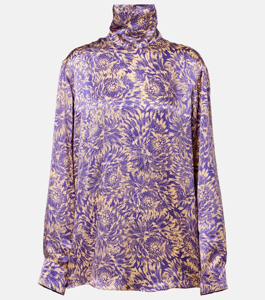 Blusa de satén de seda floral