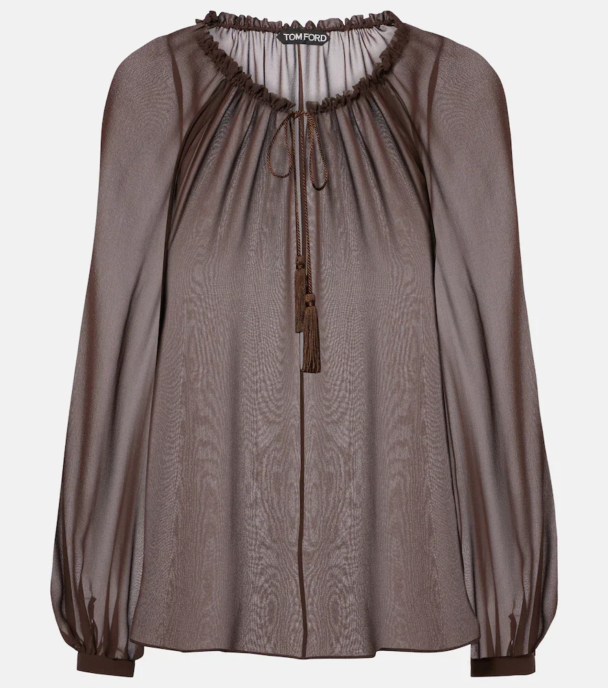 Blusa transparente de georgette de seda