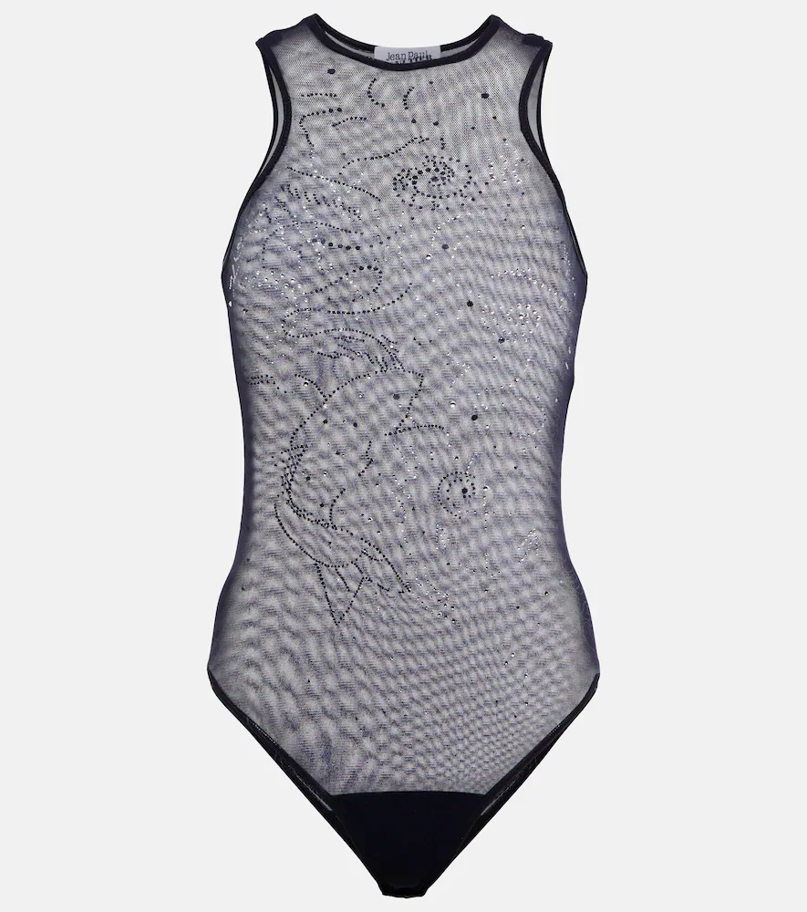Body de malla estampado con cristales