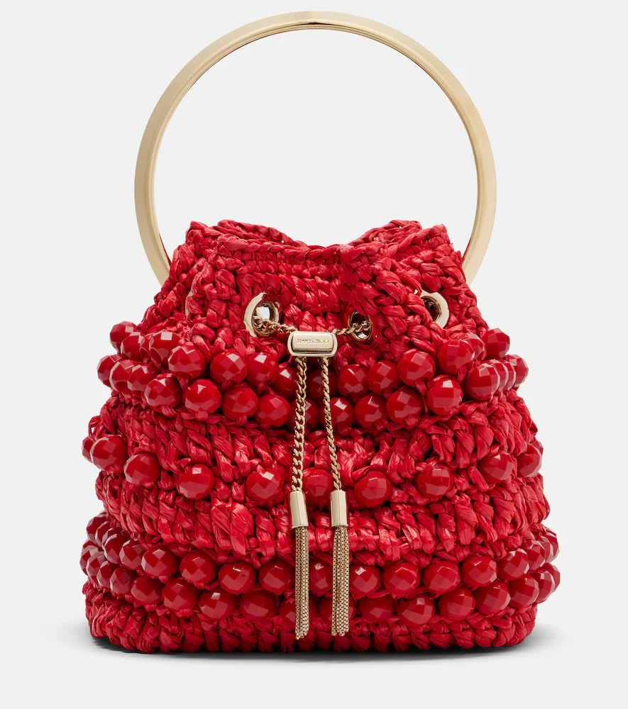 Bon Bon Small beaded raffia bucket bag