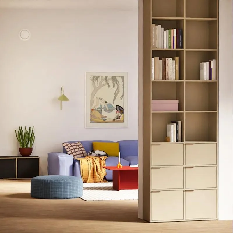 Bookcase in Beige with Drawers and Backpanels