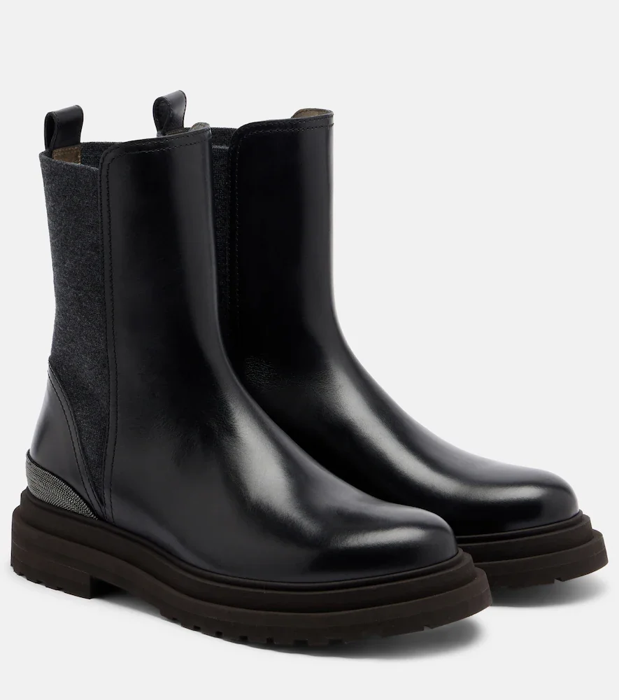 Botines Chelsea de piel con cuentas Monili