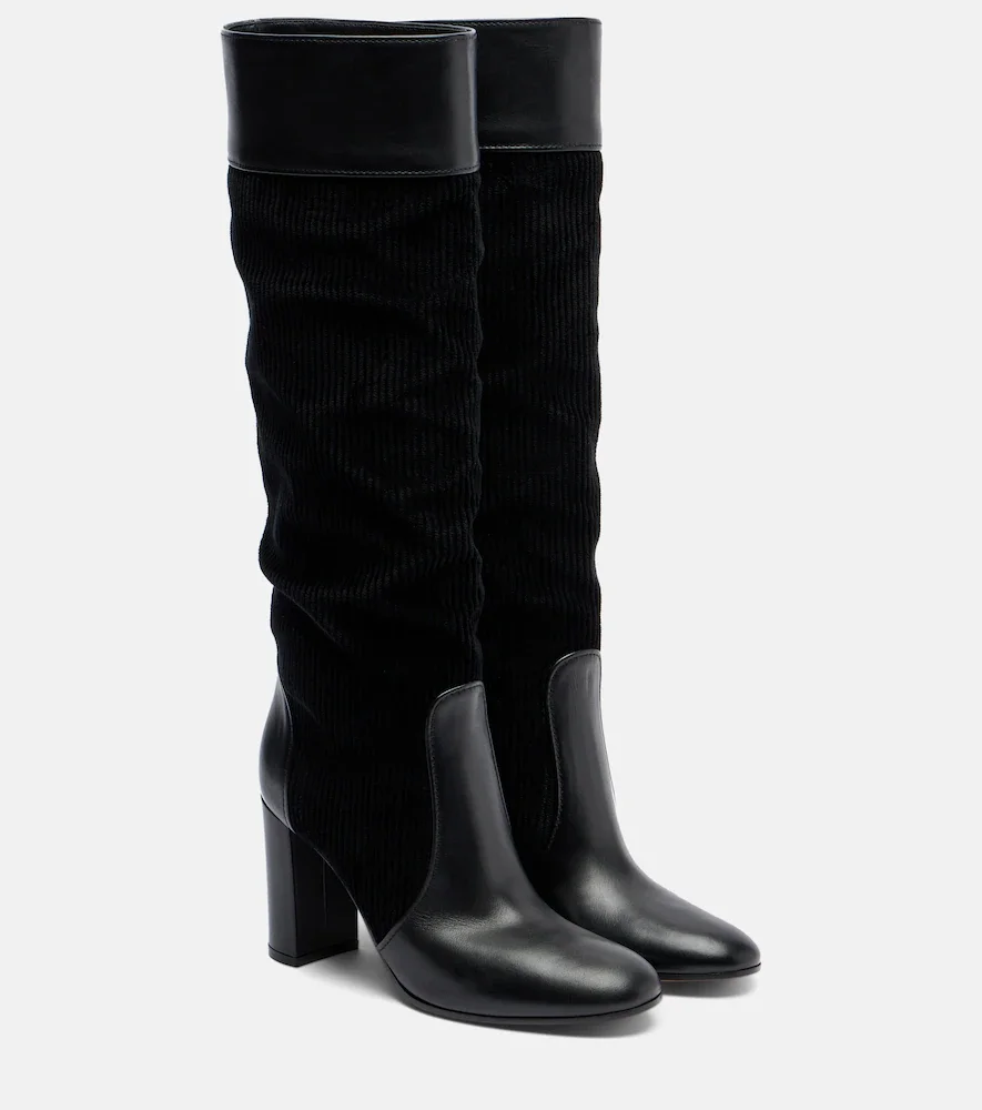Bottes en cuir et velours côtelé