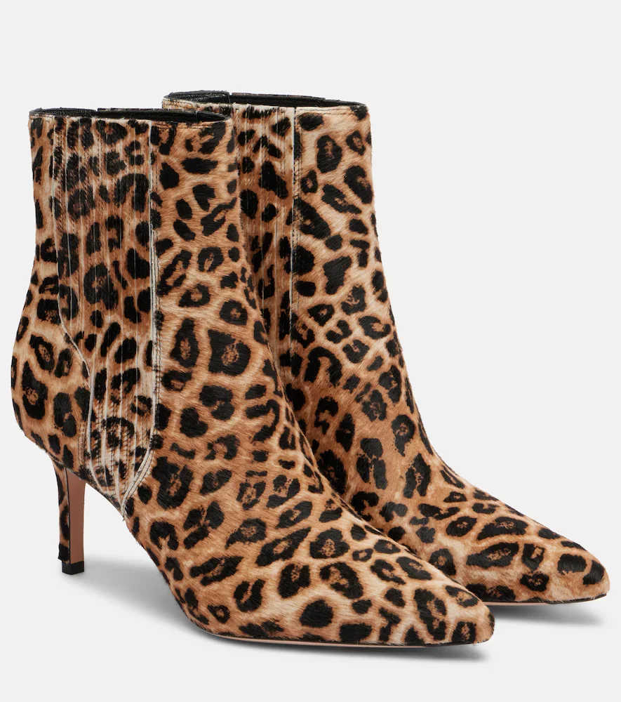 Bottines Lisa 70 en cuir façon poulain à motif léopard