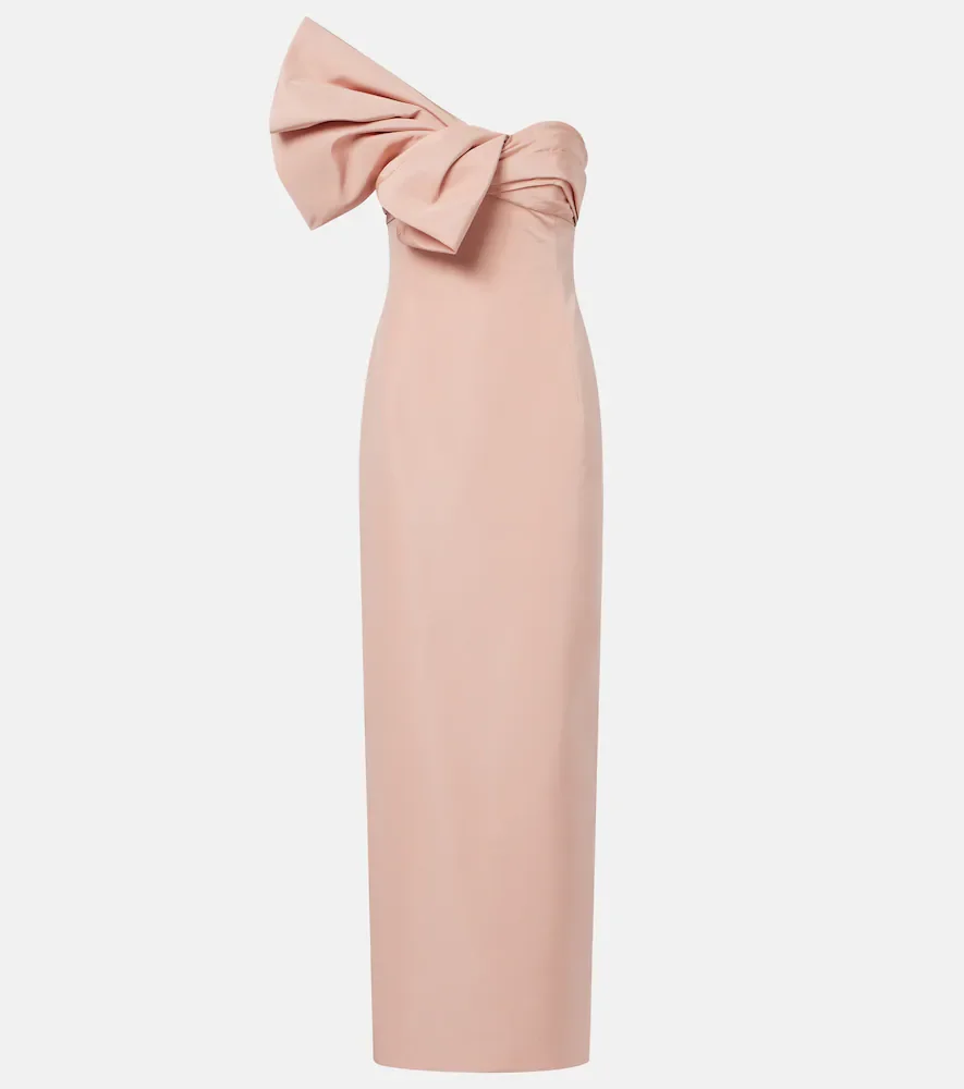 Bow-detail draped silk faille gown