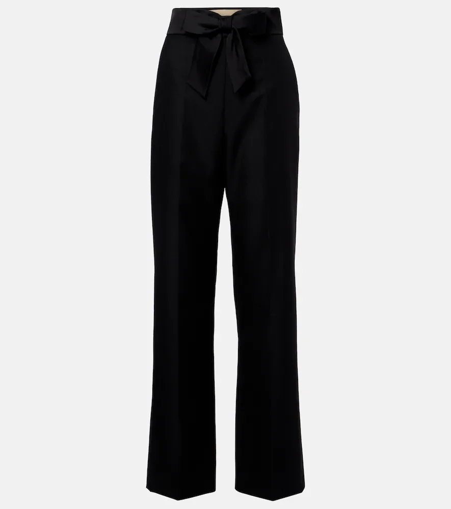 Bow-detail wool and mohair straight pants
