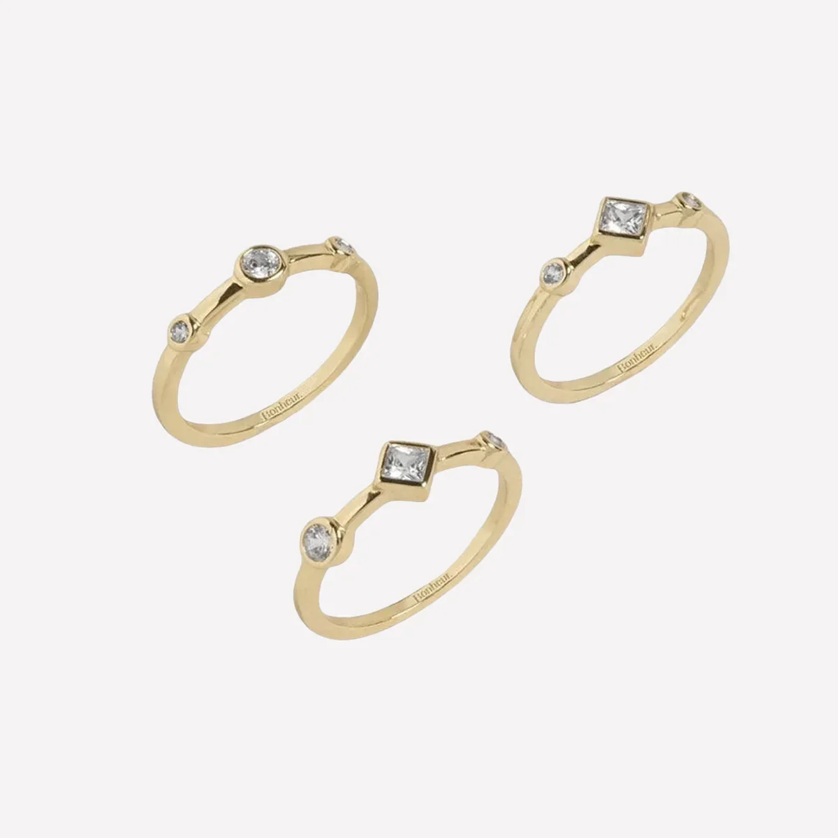 Bridgette Bezel Set Rings - 8 Rhodium Plated White Swarovski Crystals