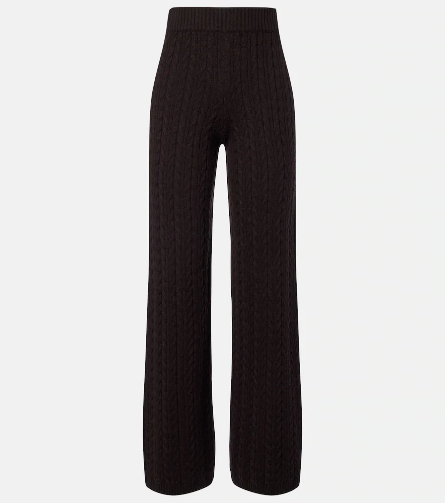 Cable-knit cashmere wide-leg pants