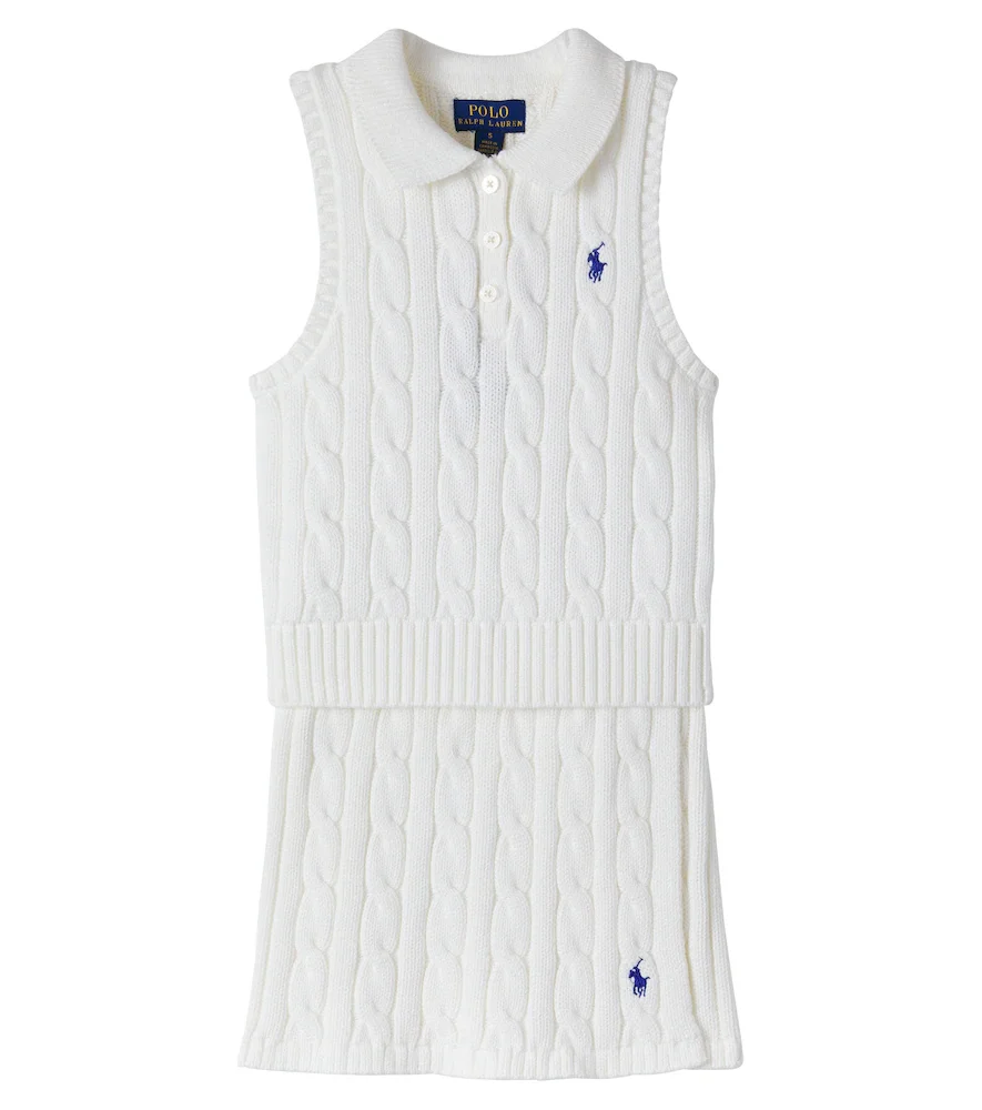 Cable-knit cotton top and skirt set