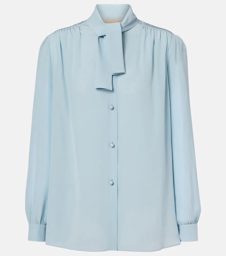 Camisa de crepé de china de seda con lazada